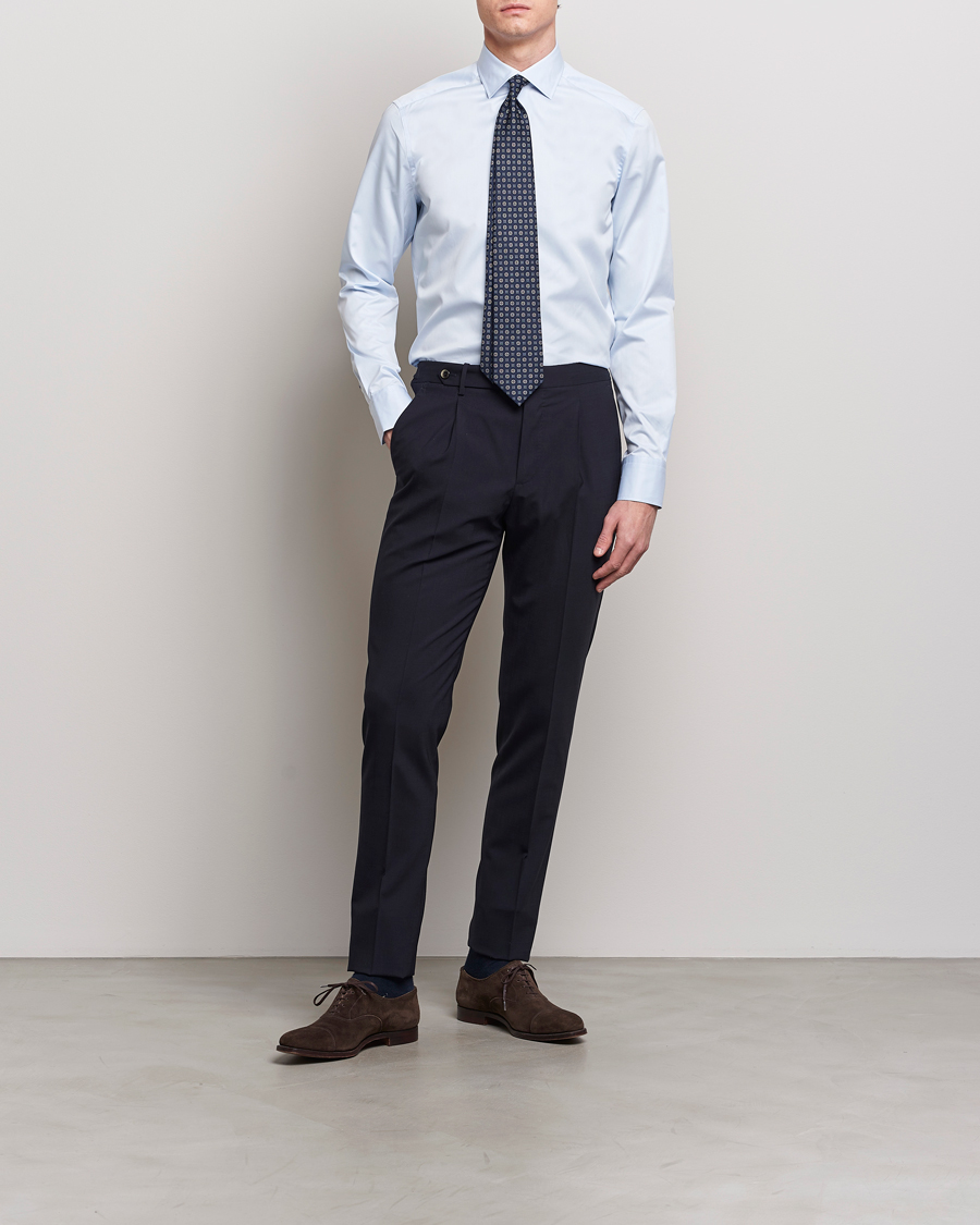 Hombres | Formal | Stenströms | Slimline Cut Away Print Contrast Shirt Light Blue