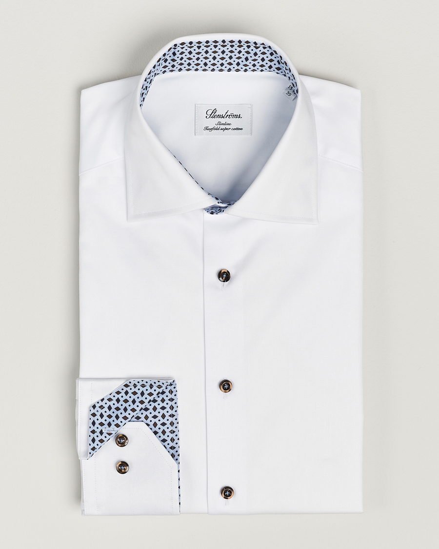 Hombres | Camisas | Stenströms | Slimline Cut Away Contrast Shirt White