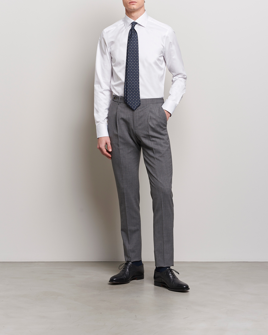 Hombres | Camisas | Stenströms | Slimline Cut Away Contrast Shirt White