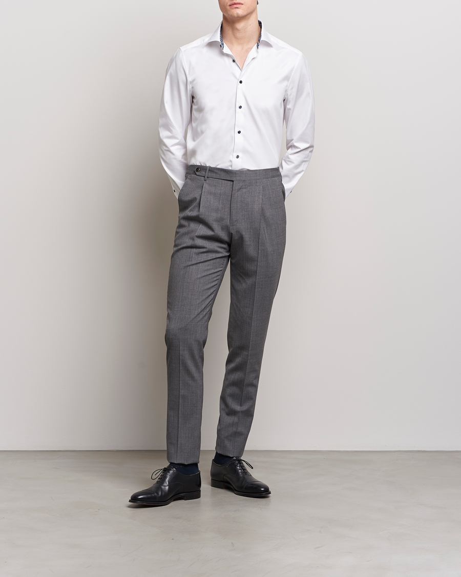 Hombres | Camisas de vestir | Stenströms | Slimline Cut Away Flower Contrast Shirt White