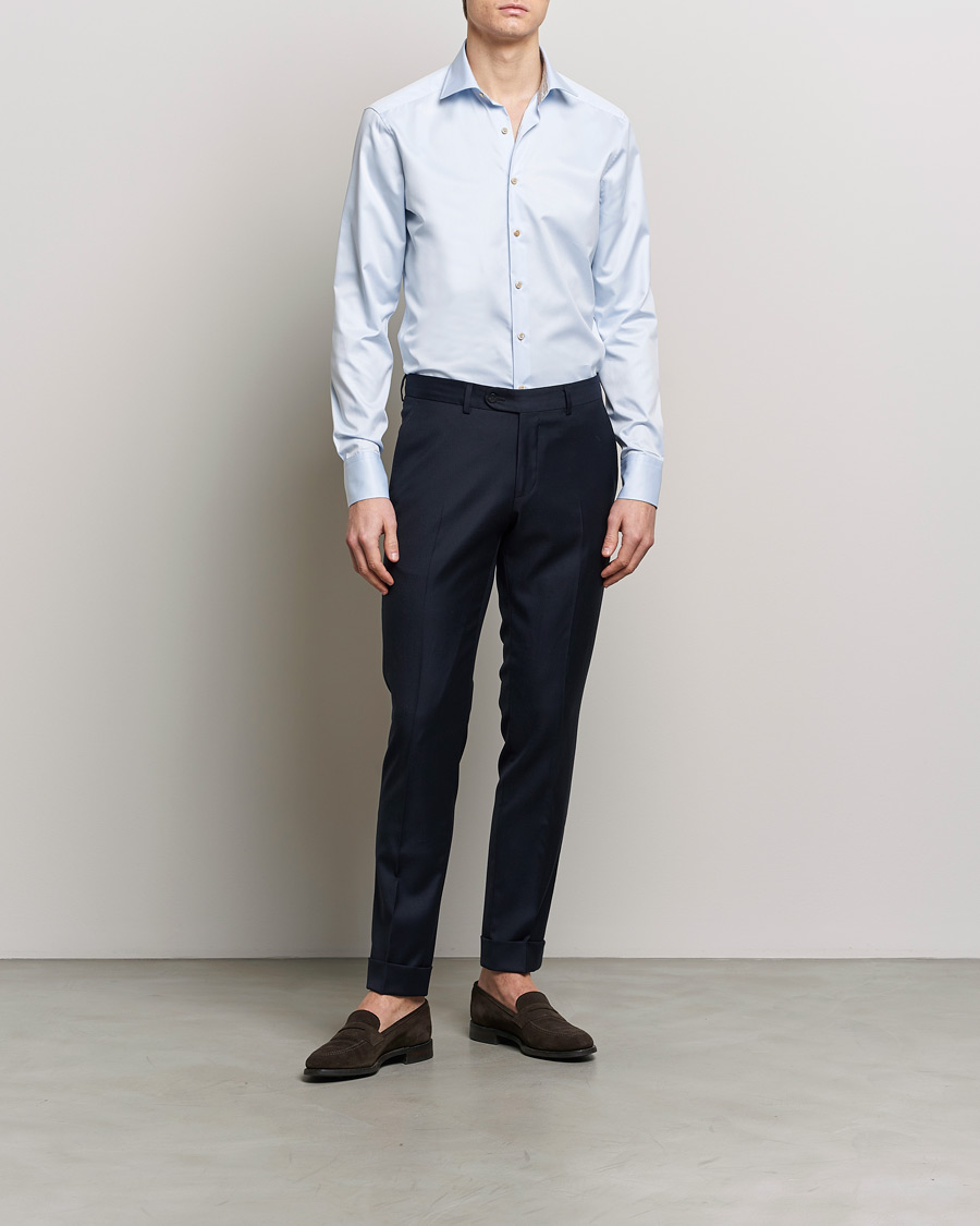 Hombres |  | Stenströms | Slimline Multi Stripe Contrast Cut Away Shirt Light Blue