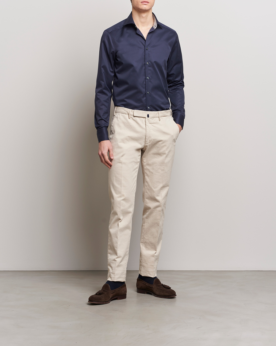 Hombres |  | Stenströms | Slimline Multi Stripe Contrast Cut Away Shirt Navy