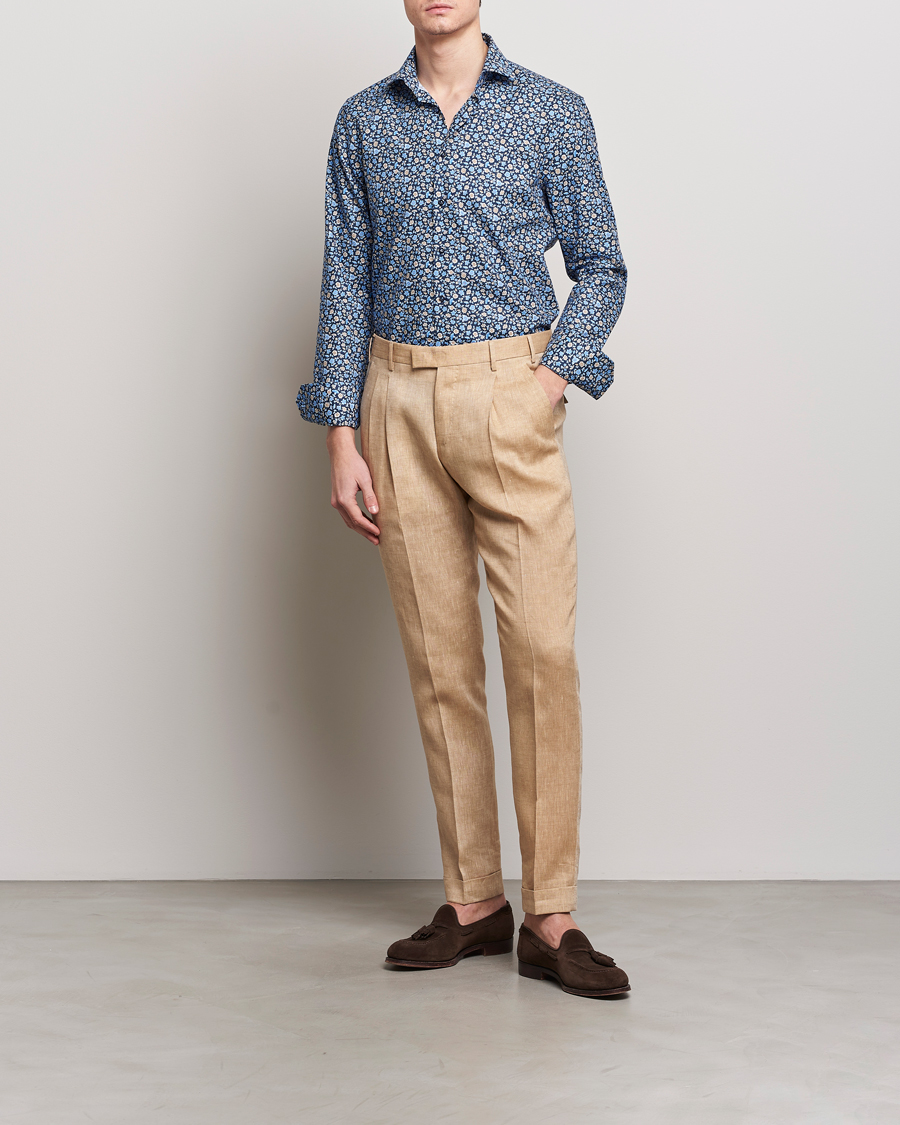 Hombres | Camisas | Stenströms | Slimline Cut Away Printed Flower Shirt Navy