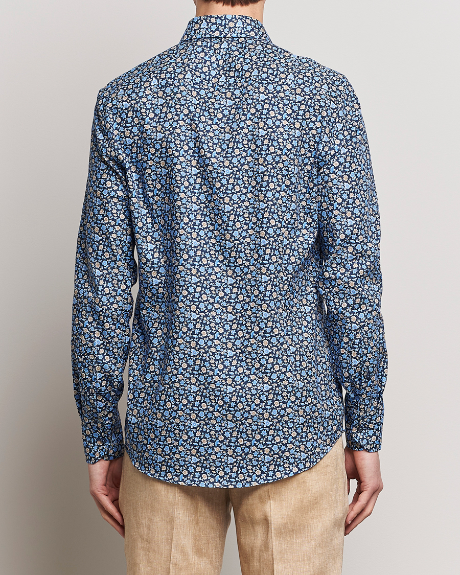 Hombres | Camisas | Stenströms | Slimline Cut Away Printed Flower Shirt Navy
