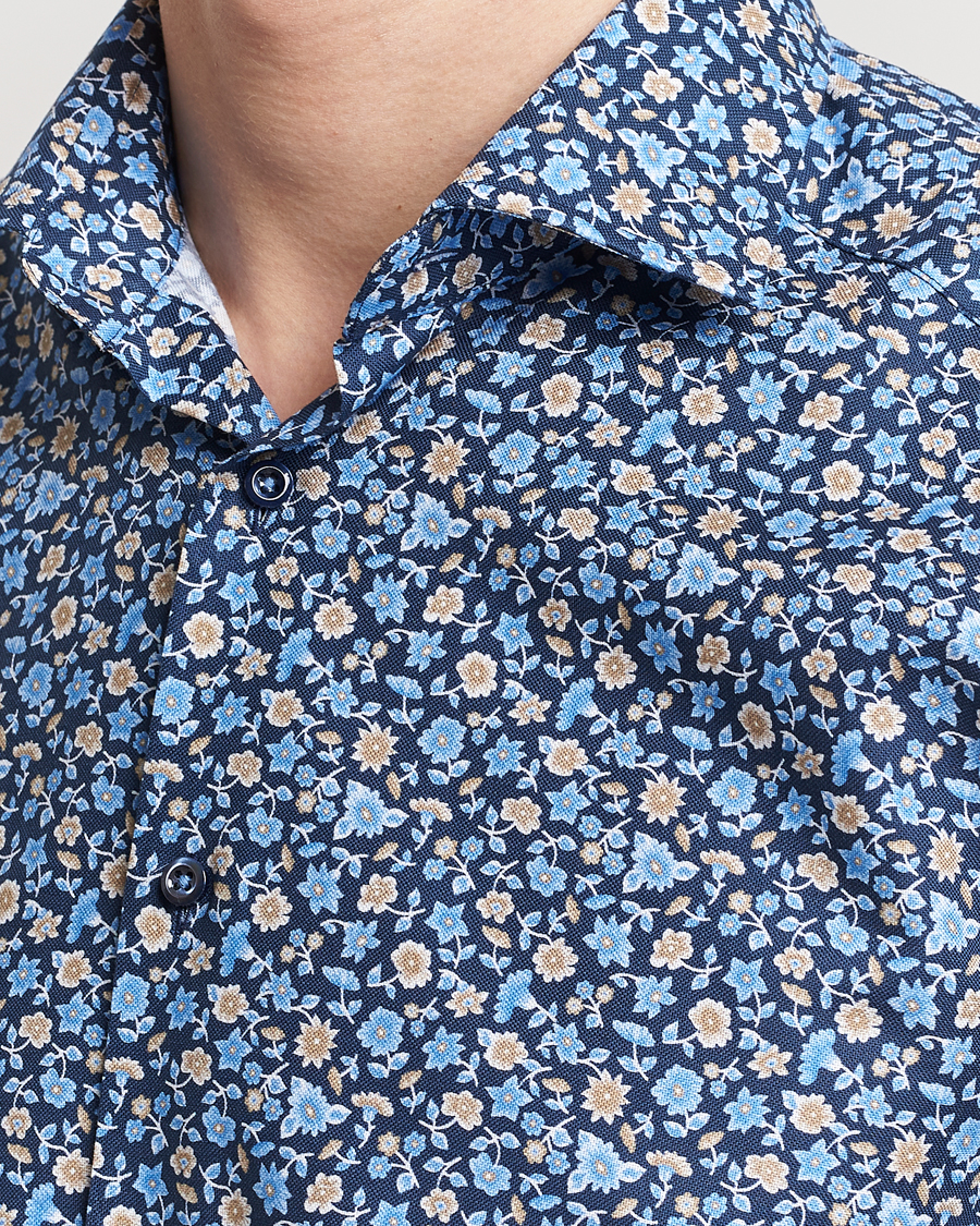 Hombres | Camisas | Stenströms | Slimline Cut Away Printed Flower Shirt Navy