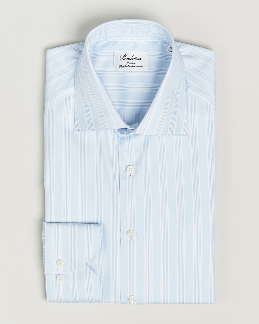 Hombres | Camisas | Stenströms | Slimline Cut Away Multi Stripe Shirt Light Blue