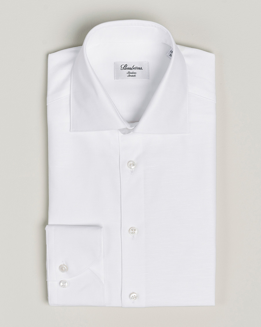 Hombres | Camisas | Stenströms | Slimline Cotton/Linen Cut Away Shirt White