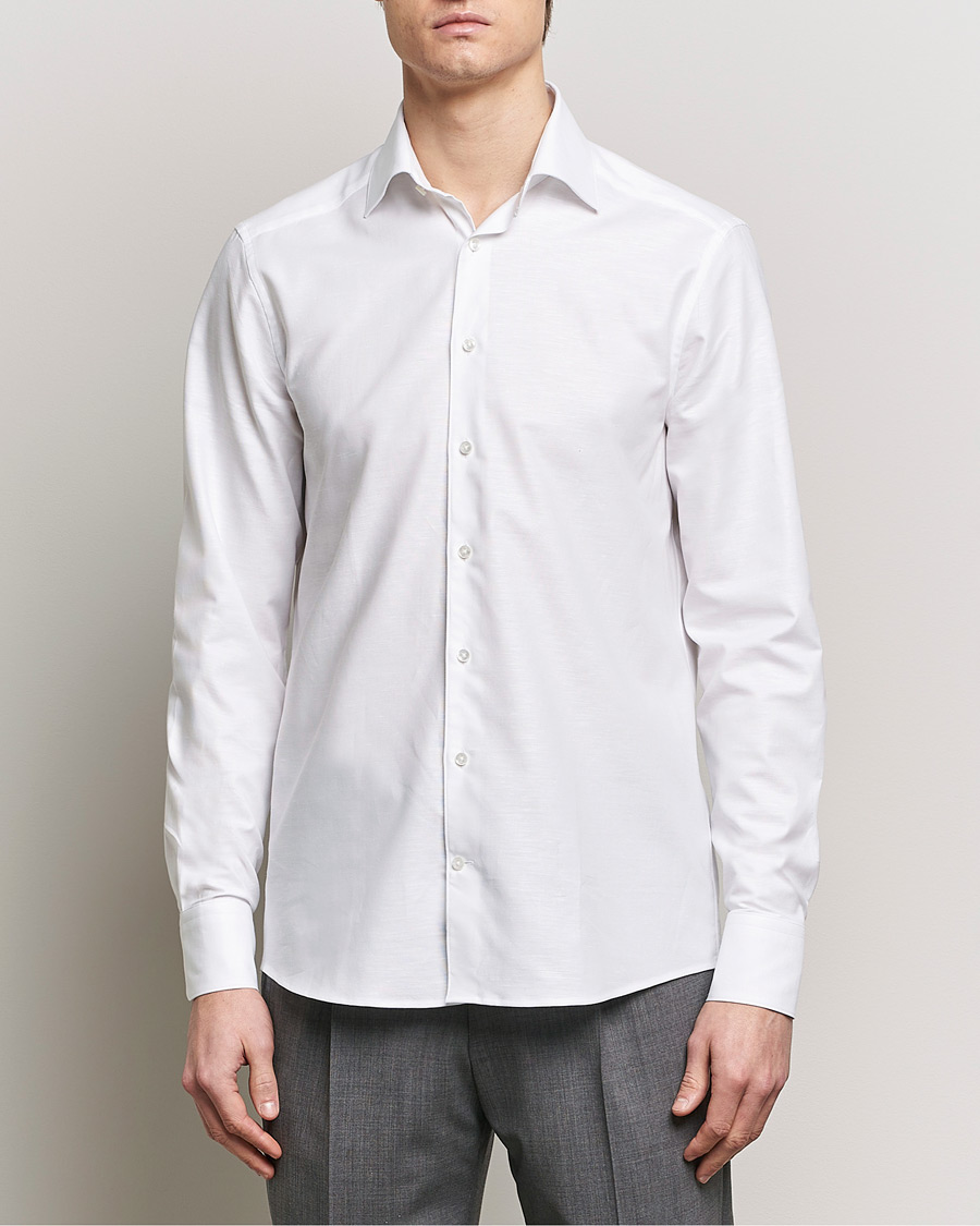 Hombres | Camisas | Stenströms | Slimline Cotton/Linen Cut Away Shirt White