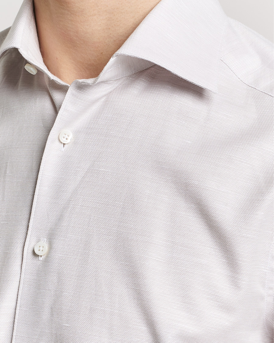 Hombres | Camisas | Stenströms | Slimline Cotton/Linen Cut Away Shirt Light Brown