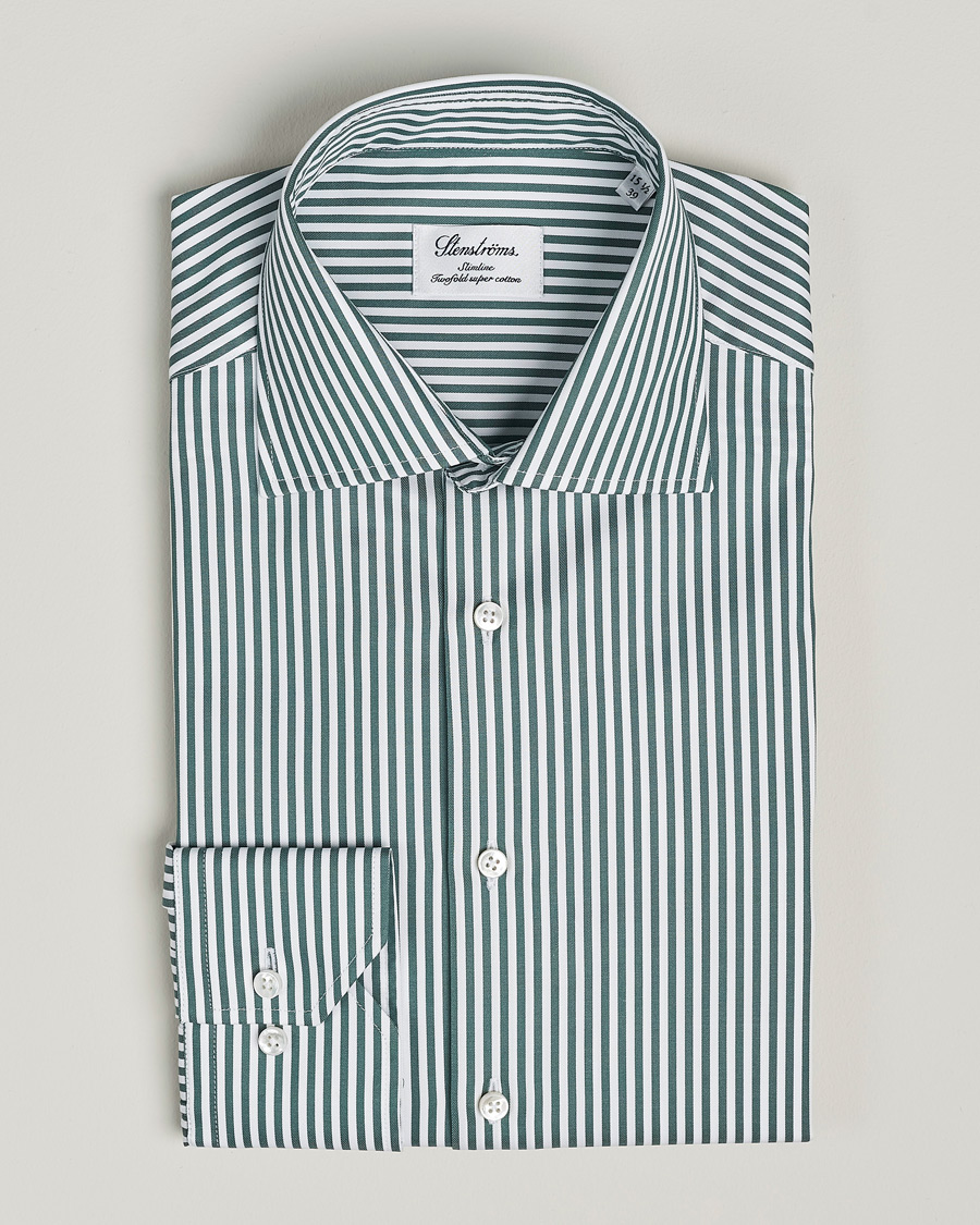 Hombres | Camisas | Stenströms | Slimline Cut Away Striped Shirt Green