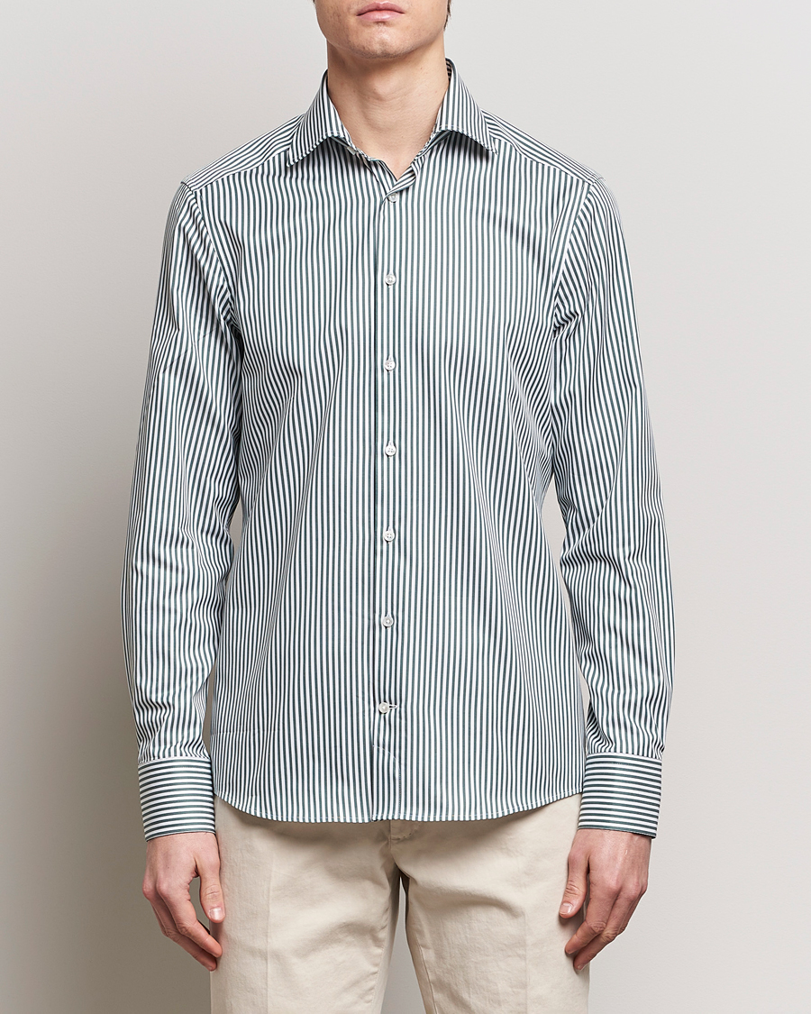 Hombres | Camisas | Stenströms | Slimline Cut Away Striped Shirt Green