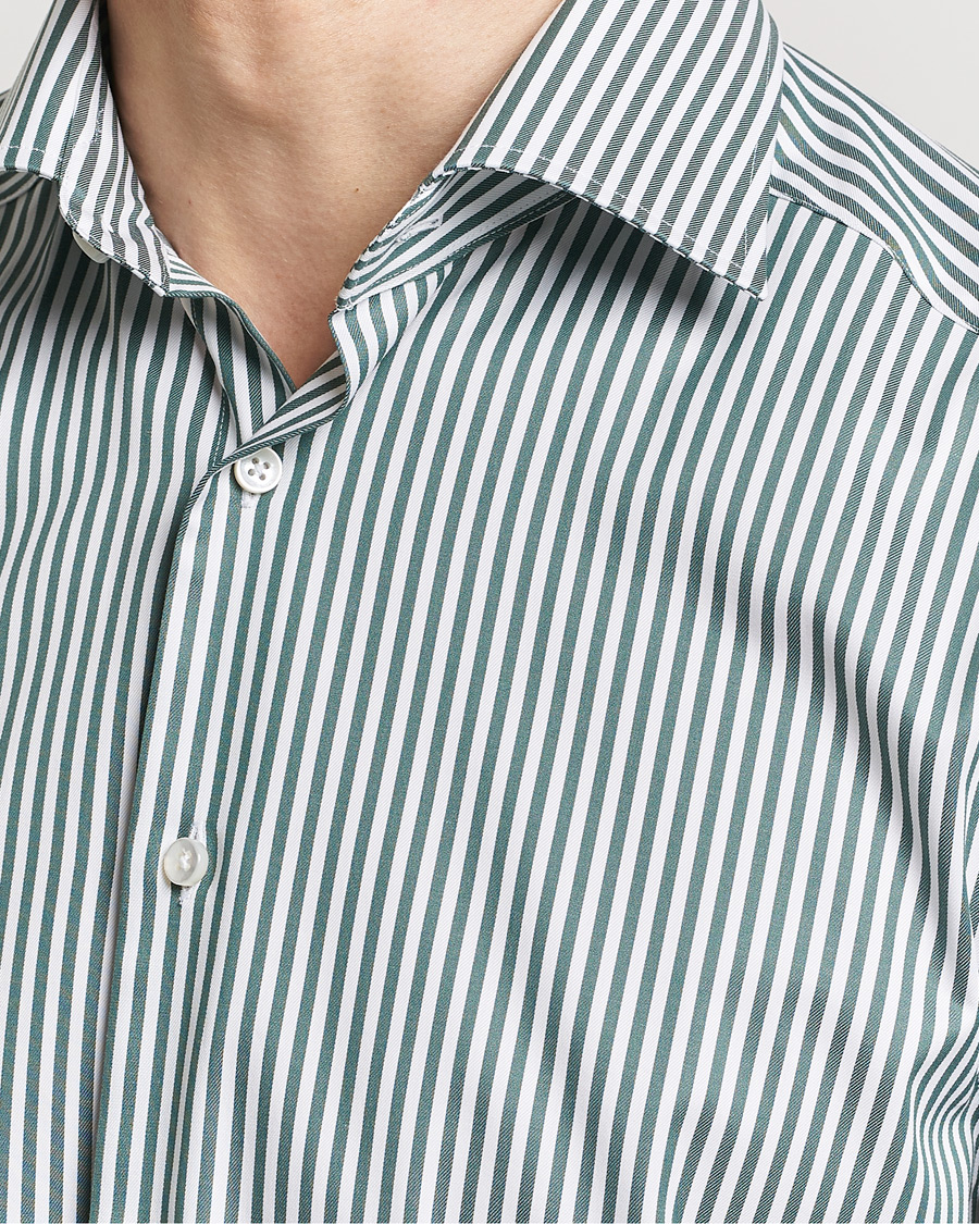 Hombres | Camisas | Stenströms | Slimline Cut Away Striped Shirt Green