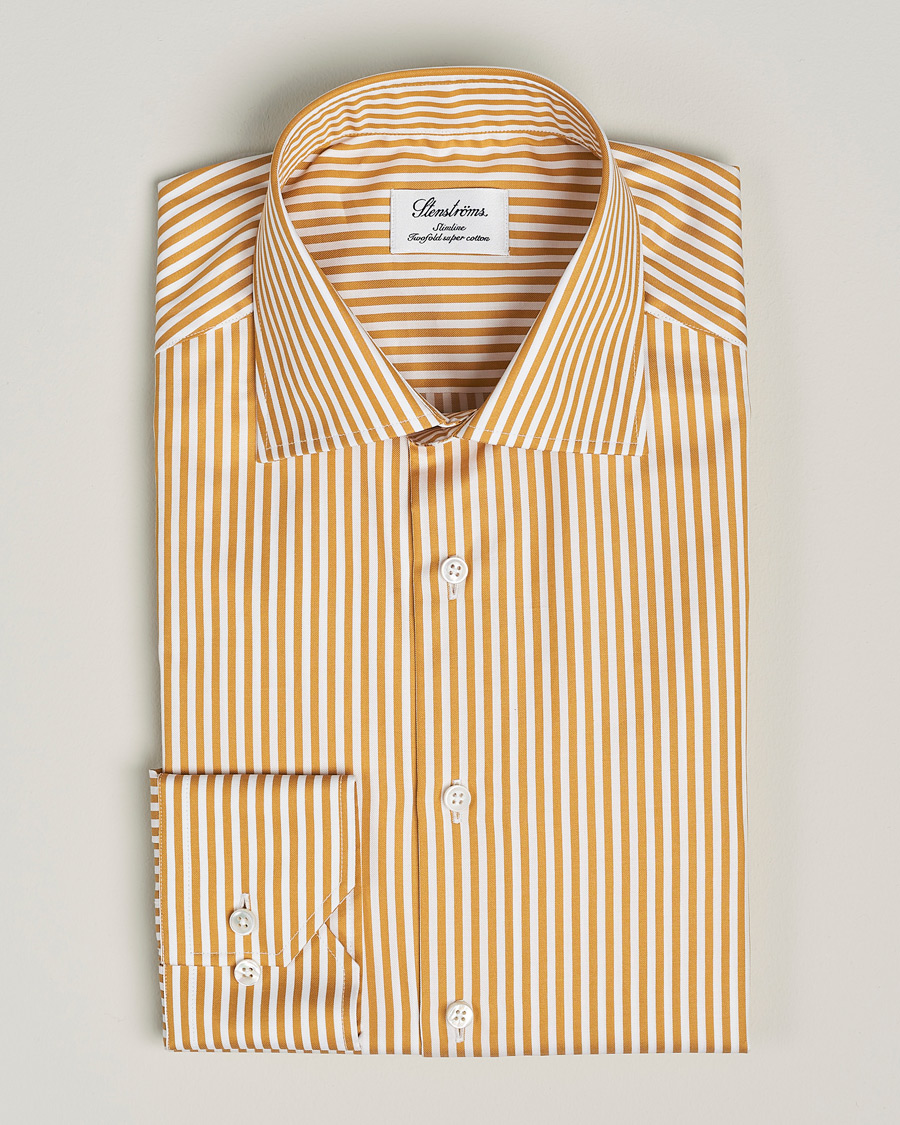 Hombres | Camisas | Stenströms | Slimline Cut Away Striped Shirt Yellow