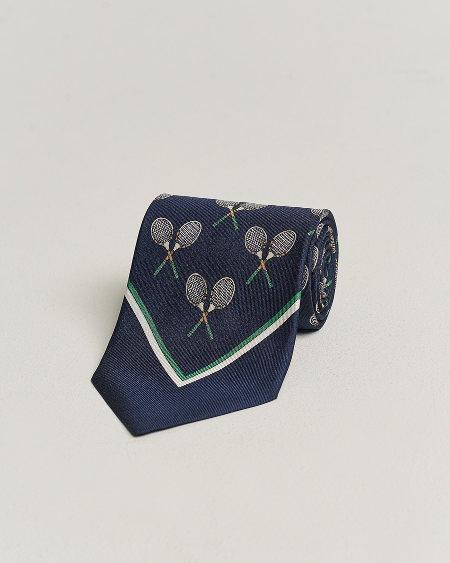 Hombres | Stenströms Silk Tennis Tie Navy/Green | Stenströms | Silk Tennis Tie Navy/Green