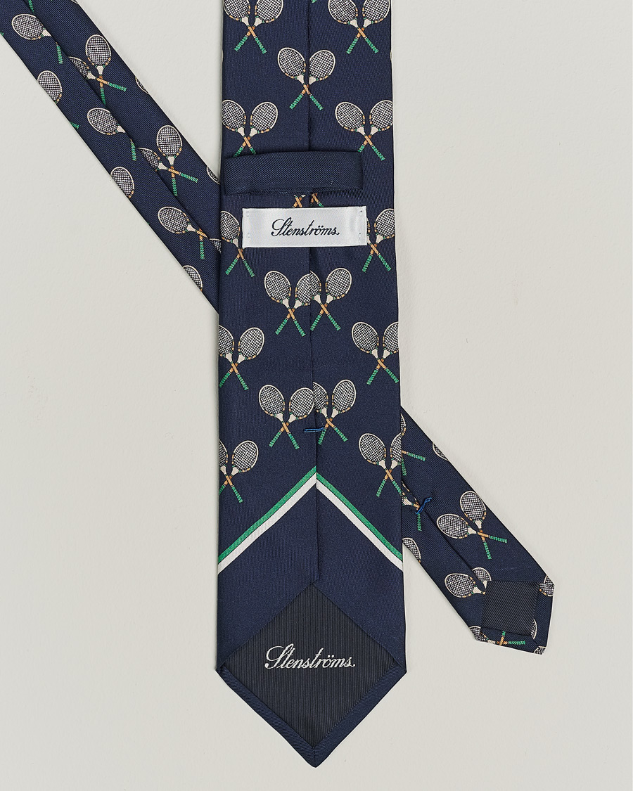 Hombres | Stenströms Silk Tennis Tie Navy/Green | Stenströms | Silk Tennis Tie Navy/Green