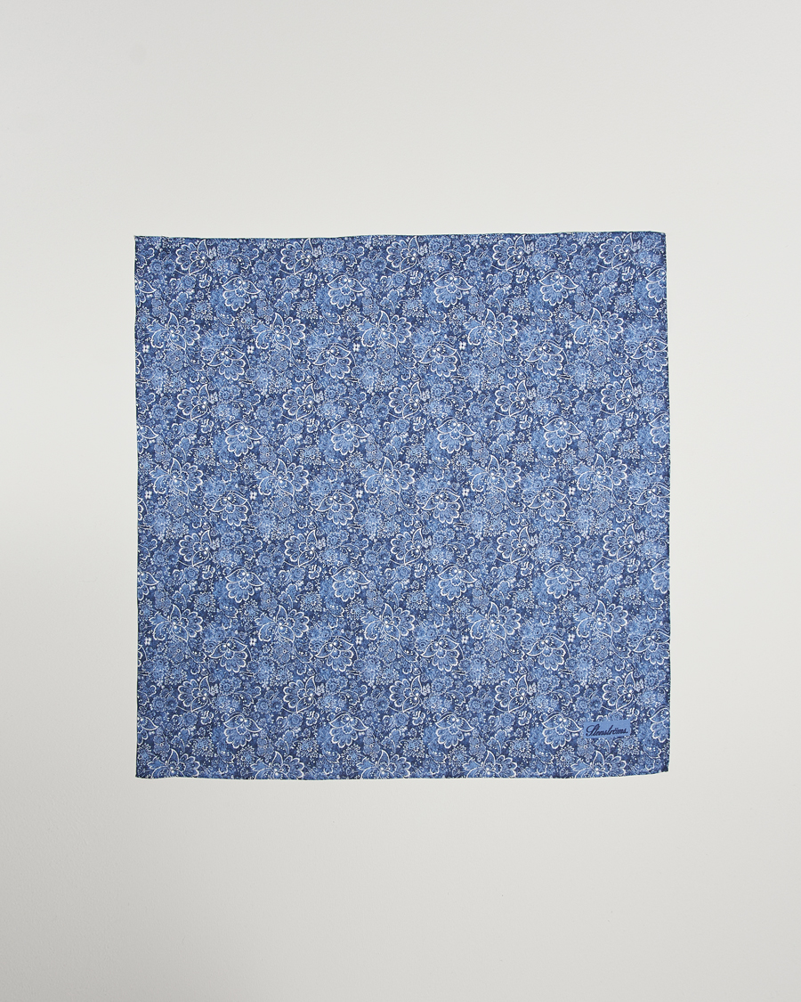 Hombres | Stenströms Flower Printed Linen Bandana Blue | Stenströms | Flower Printed Linen Bandana Blue