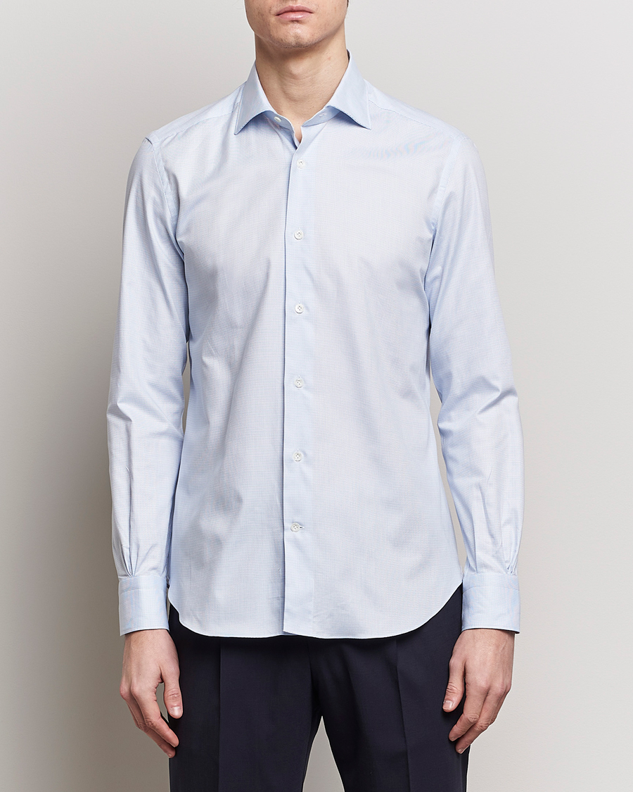 Hombres | Camisas | Mazzarelli | Soft Cotton Cut Away Shirt Light Blue