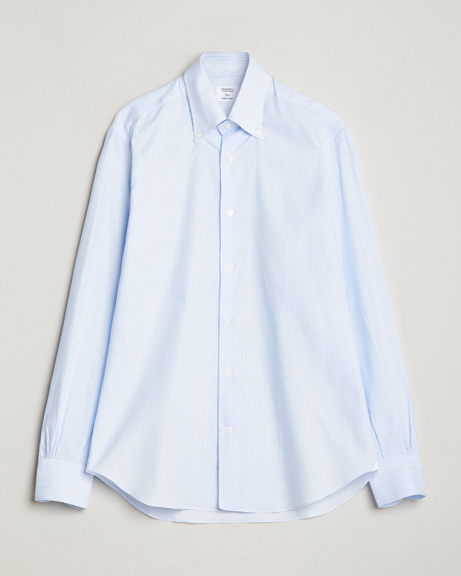Hombres | Camisas | Mazzarelli | Soft Oxford Button Down Shirt Light Blue Stripe