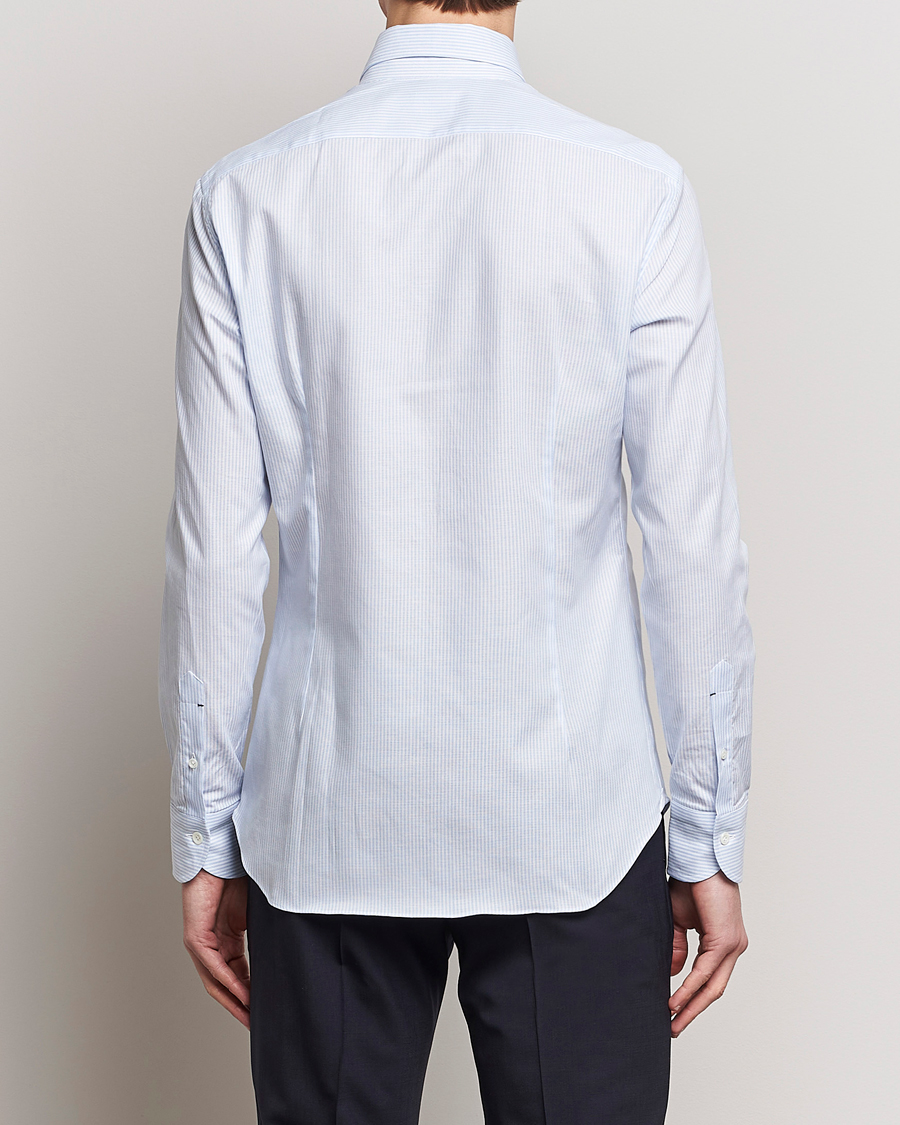 Hombres | Camisas | Mazzarelli | Soft Oxford Button Down Shirt Light Blue Stripe
