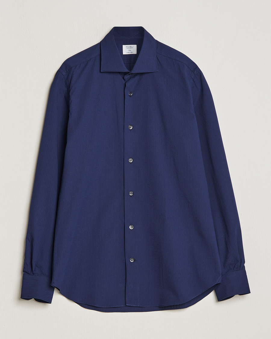Hombres | Camisas | Mazzarelli | Soft Tonal Seersucker Shirt Navy