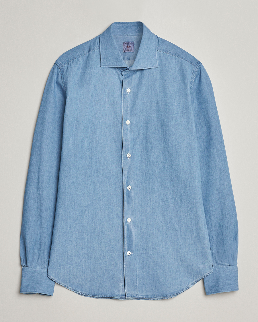 Hombres | Camisas | Mazzarelli | Soft Cotton Denim Shirt Bleached Denim