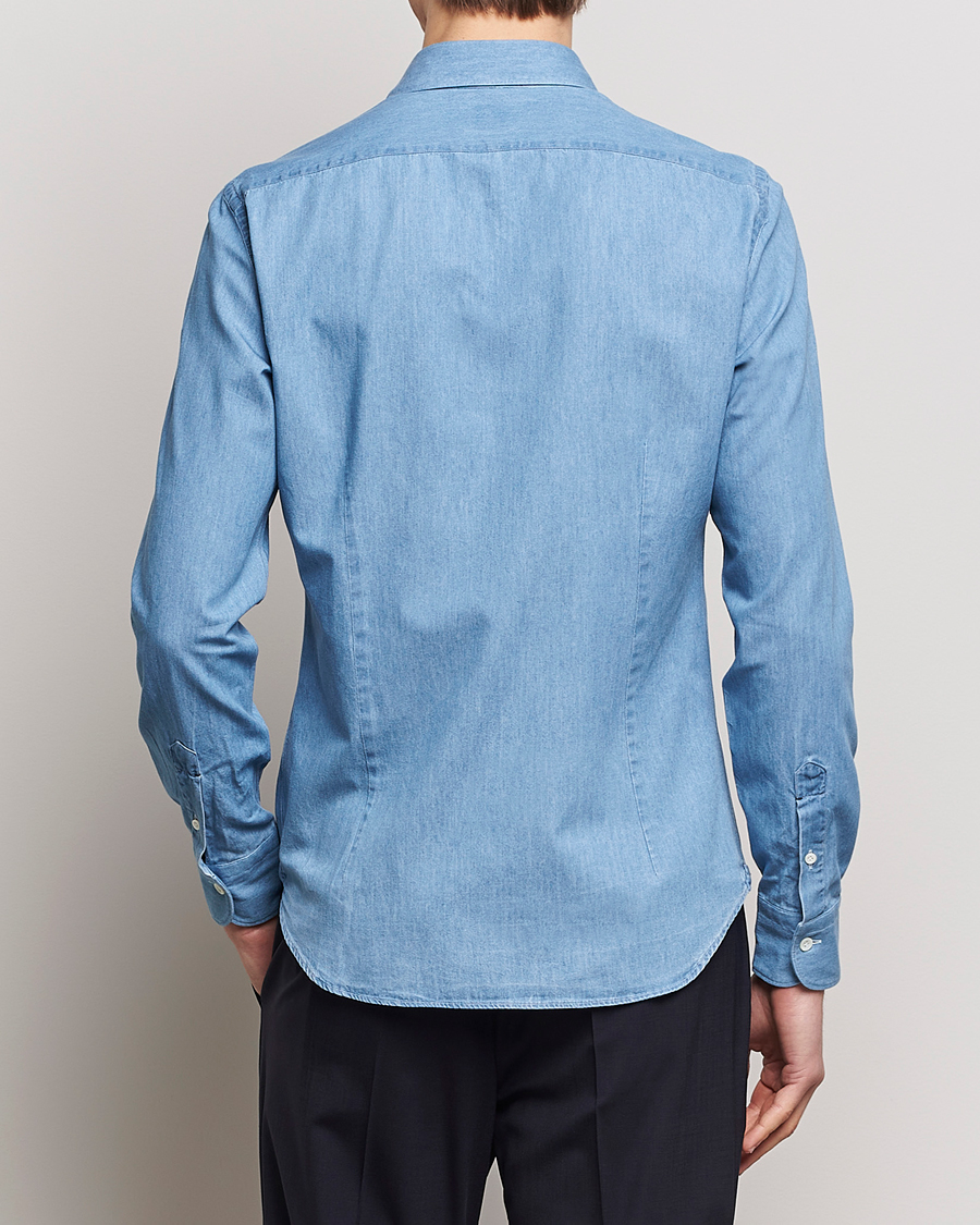Hombres | Camisas | Mazzarelli | Soft Cotton Denim Shirt Bleached Denim