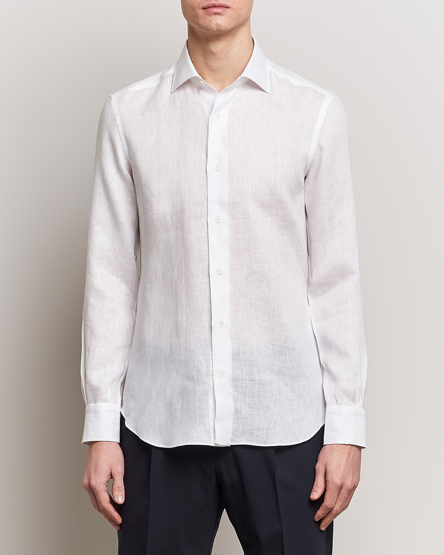Hombres | Camisas | Mazzarelli | Soft Linen Cut Away Shirt White
