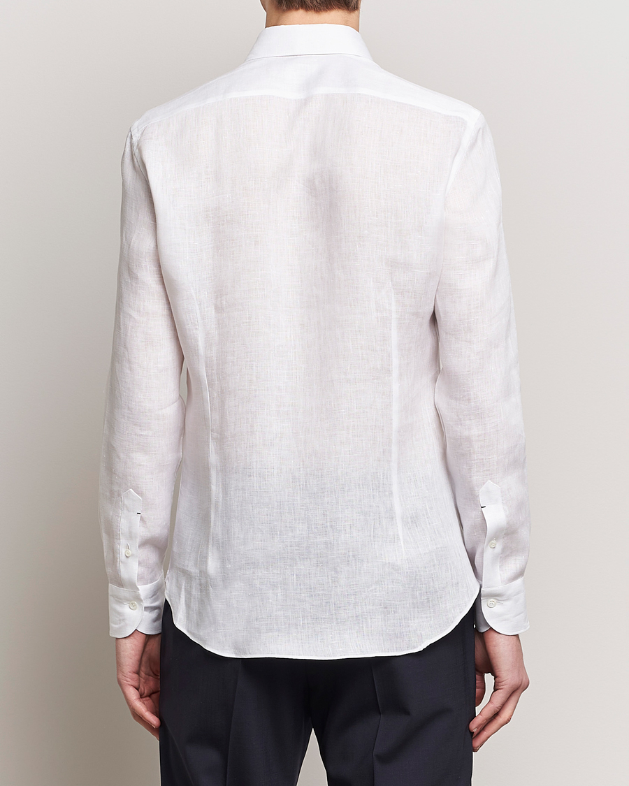 Hombres | Camisas | Mazzarelli | Soft Linen Cut Away Shirt White