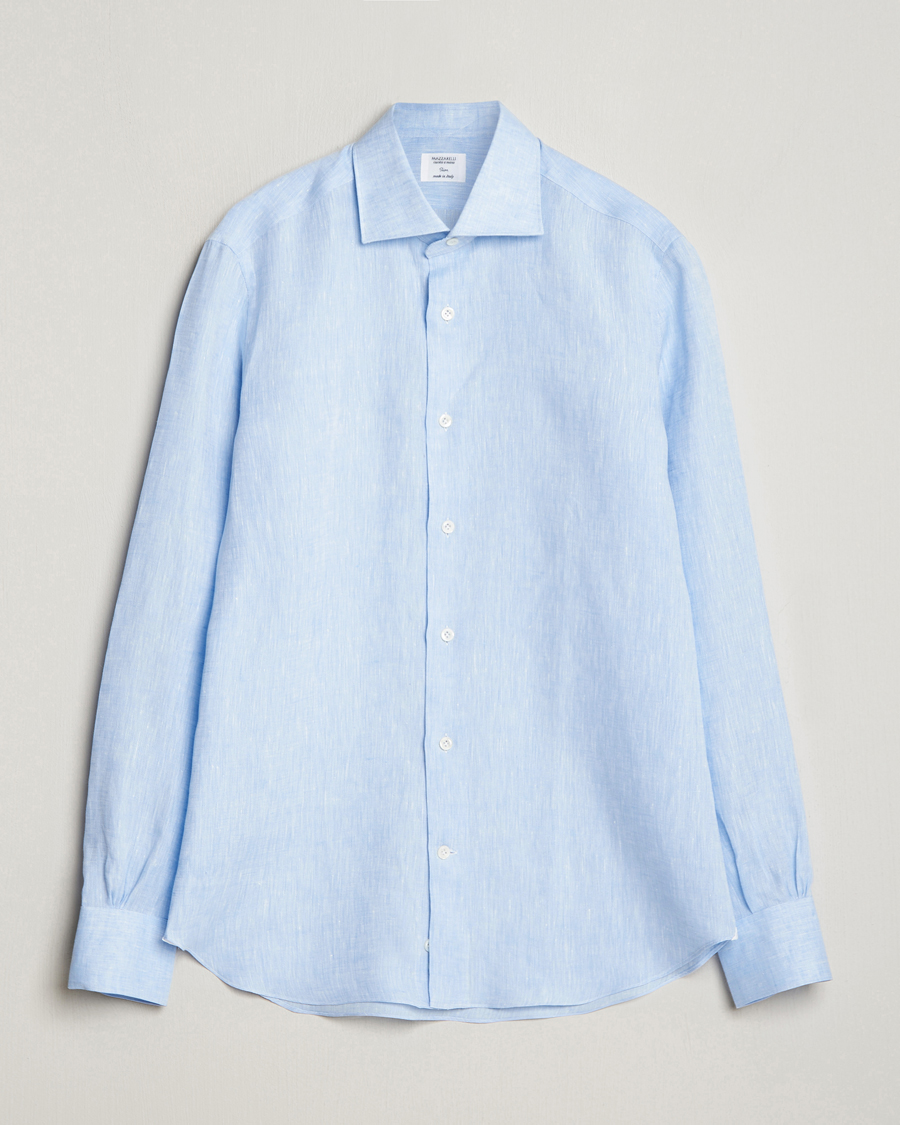 Hombres | Camisas | Mazzarelli | Soft Linen Cut Away Shirt Light Blue