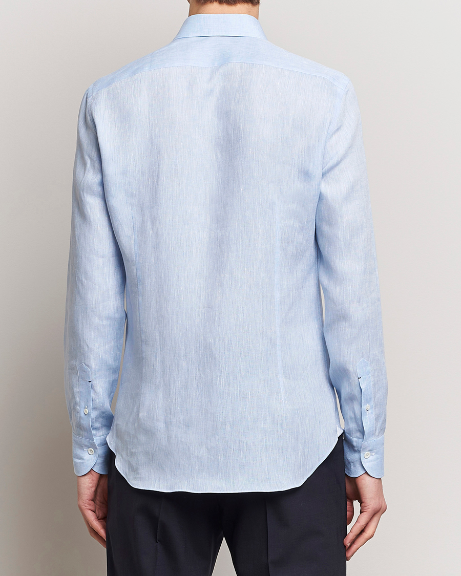 Hombres | Camisas | Mazzarelli | Soft Linen Cut Away Shirt Light Blue