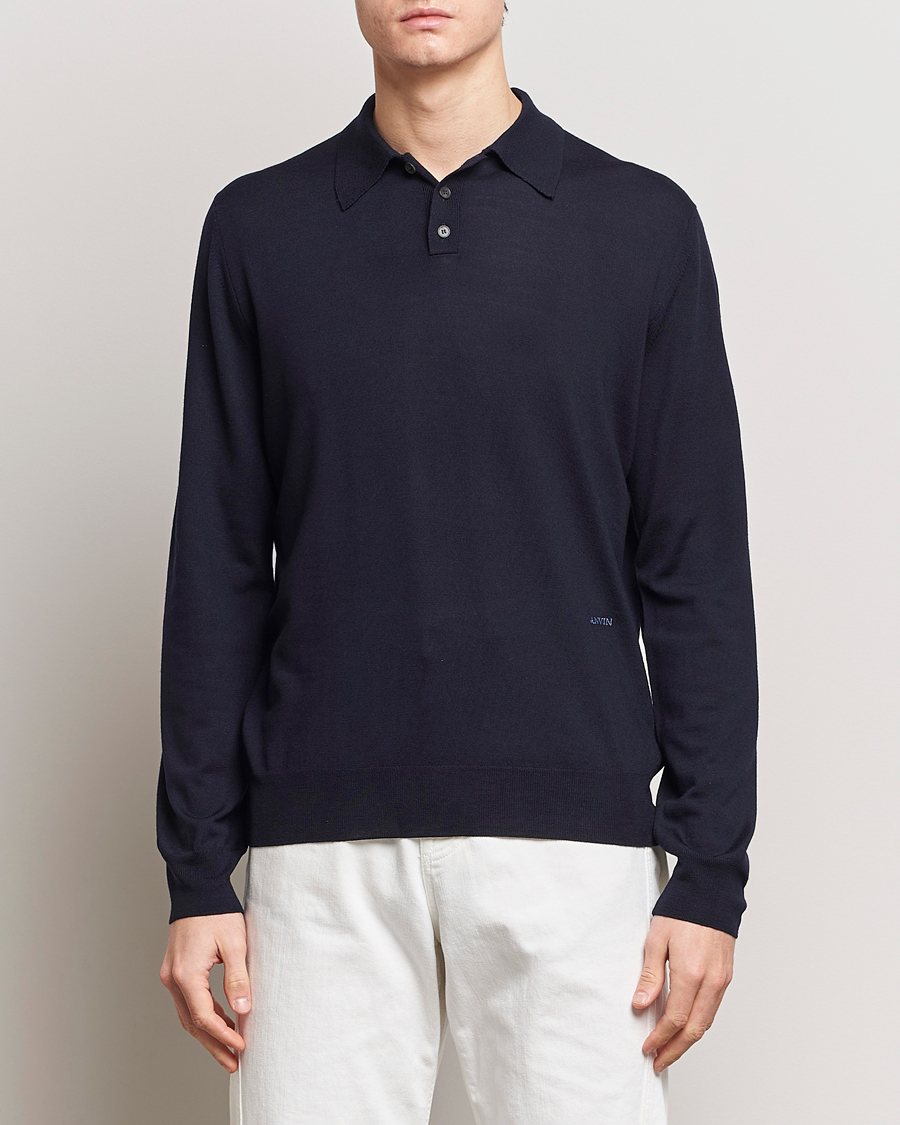 Hombres | Ropa | Lanvin | Merino Wool Knitted Polo Thunder