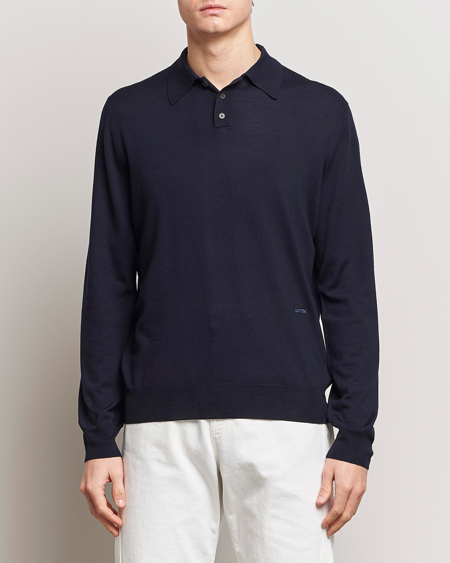 Hombres | Jerséis y prendas de punto | Lanvin | Merino Wool Knitted Polo Thunder