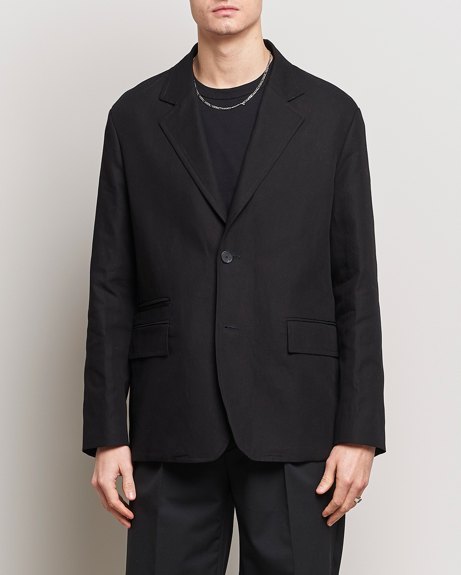 Hombres | Blazers | Lanvin | Deconstructed Cotton/Linen Blazer Black