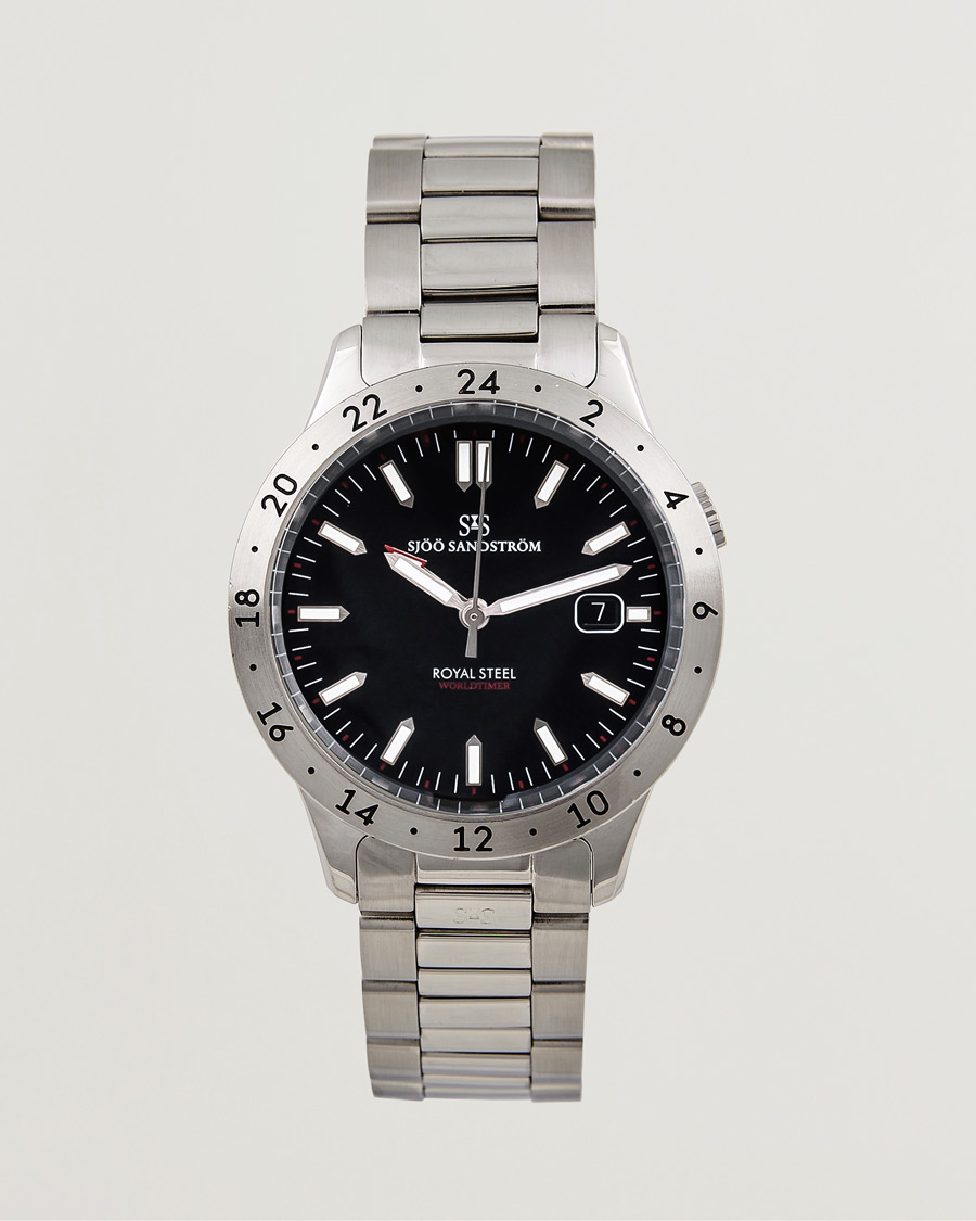 Hombres | Sjöö Sandström Pre-Owned Royal Steel Worldstimer 41mm SS-1841-WT Silver | Sjöö Sandström Pre-Owned | Royal Steel Worldstimer 41mm SS-1841-WT Silver