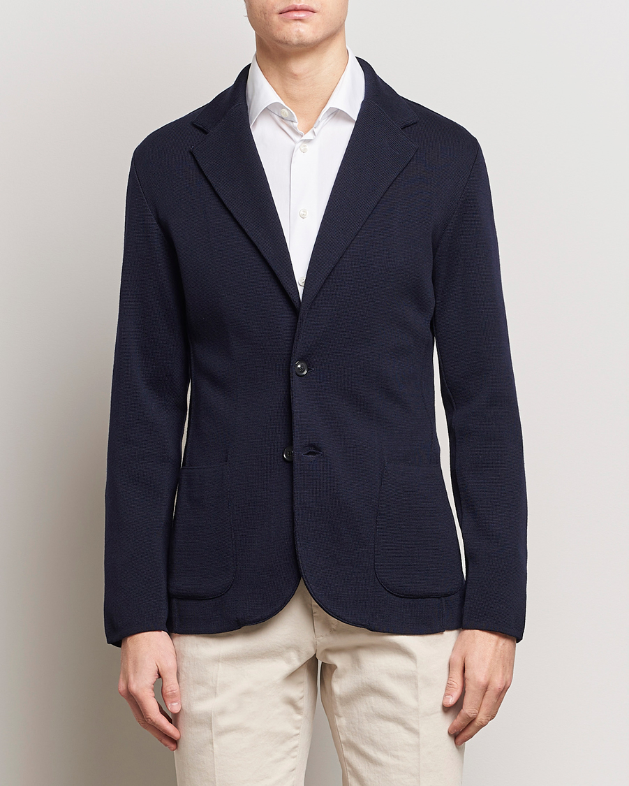 Hombres | Blazers de punto | Lardini | Knitted Wool Blazer Navy