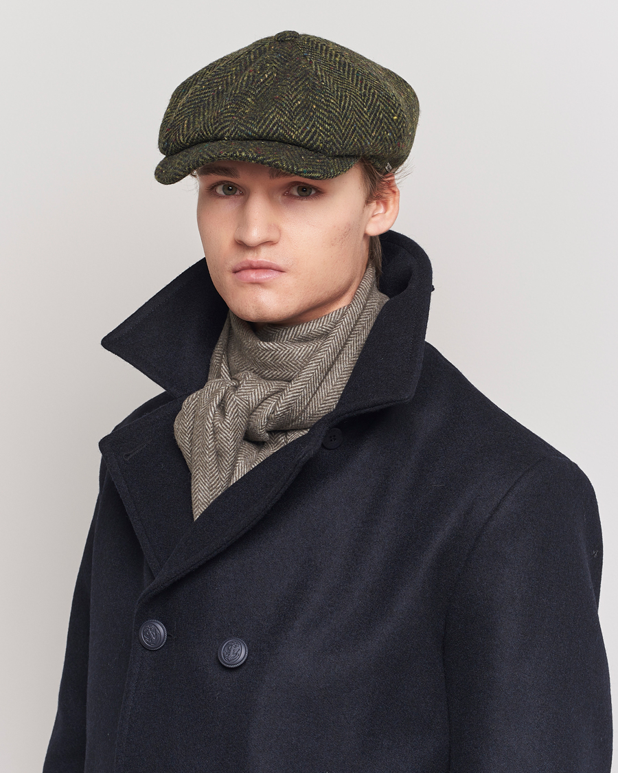 Hombres | Sombreros y gorras | Wigéns | Newsboy Retro Donegal Wool Dark Green