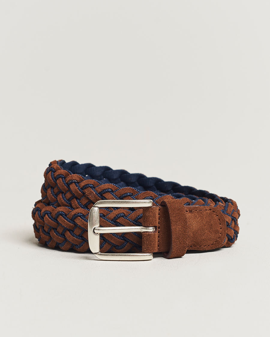 Hombres | Anderson's Woven Suede Mix Belt 3 cm Brown/Blue | Anderson's | Woven Suede Mix Belt 3 cm Brown/Blue
