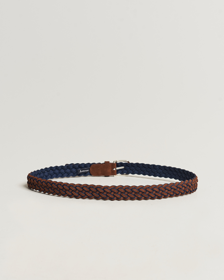 Hombres | Italian Department | Anderson's | Woven Suede Mix Belt 3 cm Brown/Blue