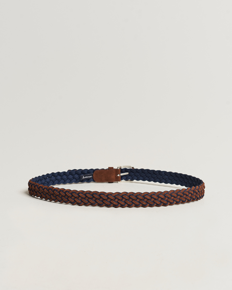 Hombres | Anderson's Woven Suede Mix Belt 3 cm Brown/Blue | Anderson's | Woven Suede Mix Belt 3 cm Brown/Blue