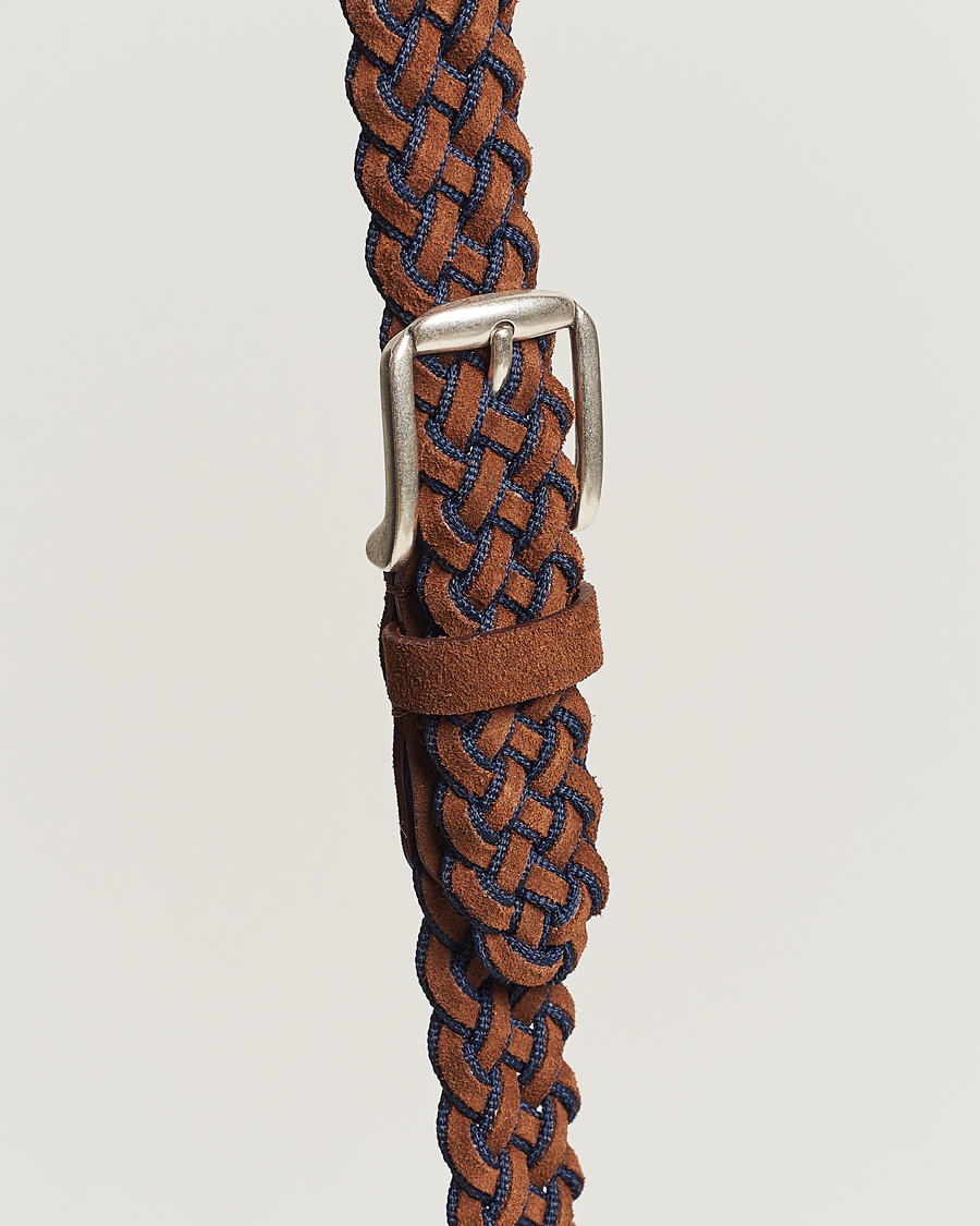 Hombres | Anderson's Woven Suede Mix Belt 3 cm Brown/Blue | Anderson's | Woven Suede Mix Belt 3 cm Brown/Blue