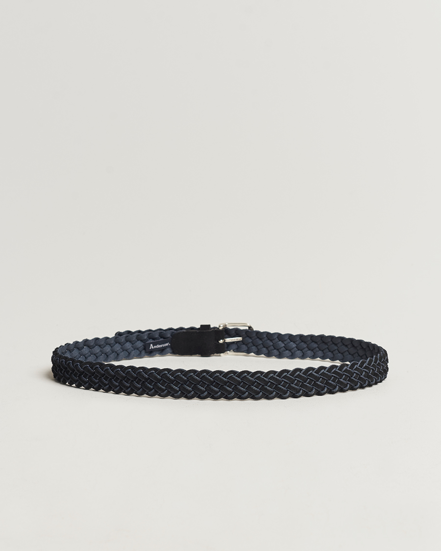 Hombres | Cinturones tejidos | Anderson's | Woven Suede Mix Belt 3 cm Navy