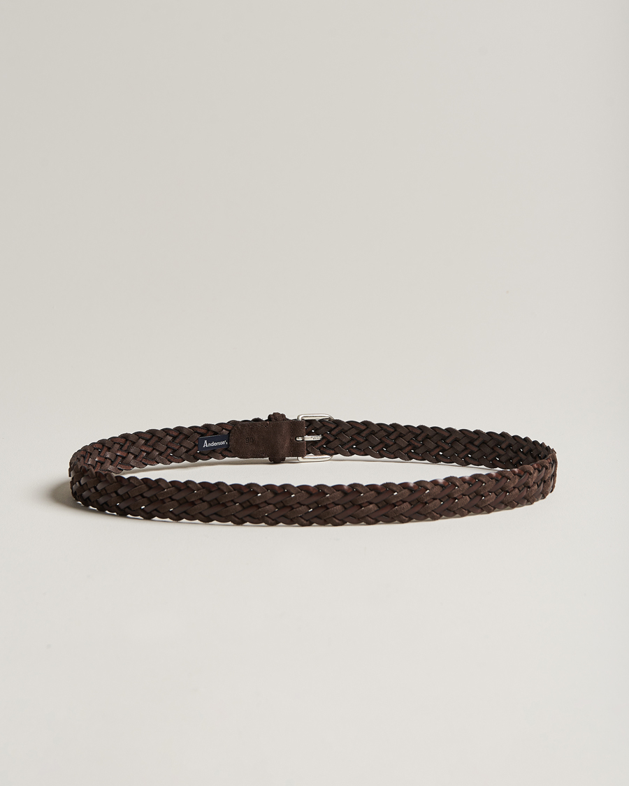 Hombres | Italian Department | Anderson's | Woven Suede/Leather Belt 3 cm Dark Brown
