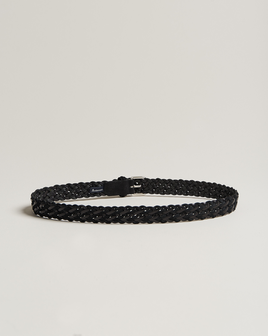 Hombres | Accesorios | Anderson's | Woven Suede/Leather Belt 3 cm Black