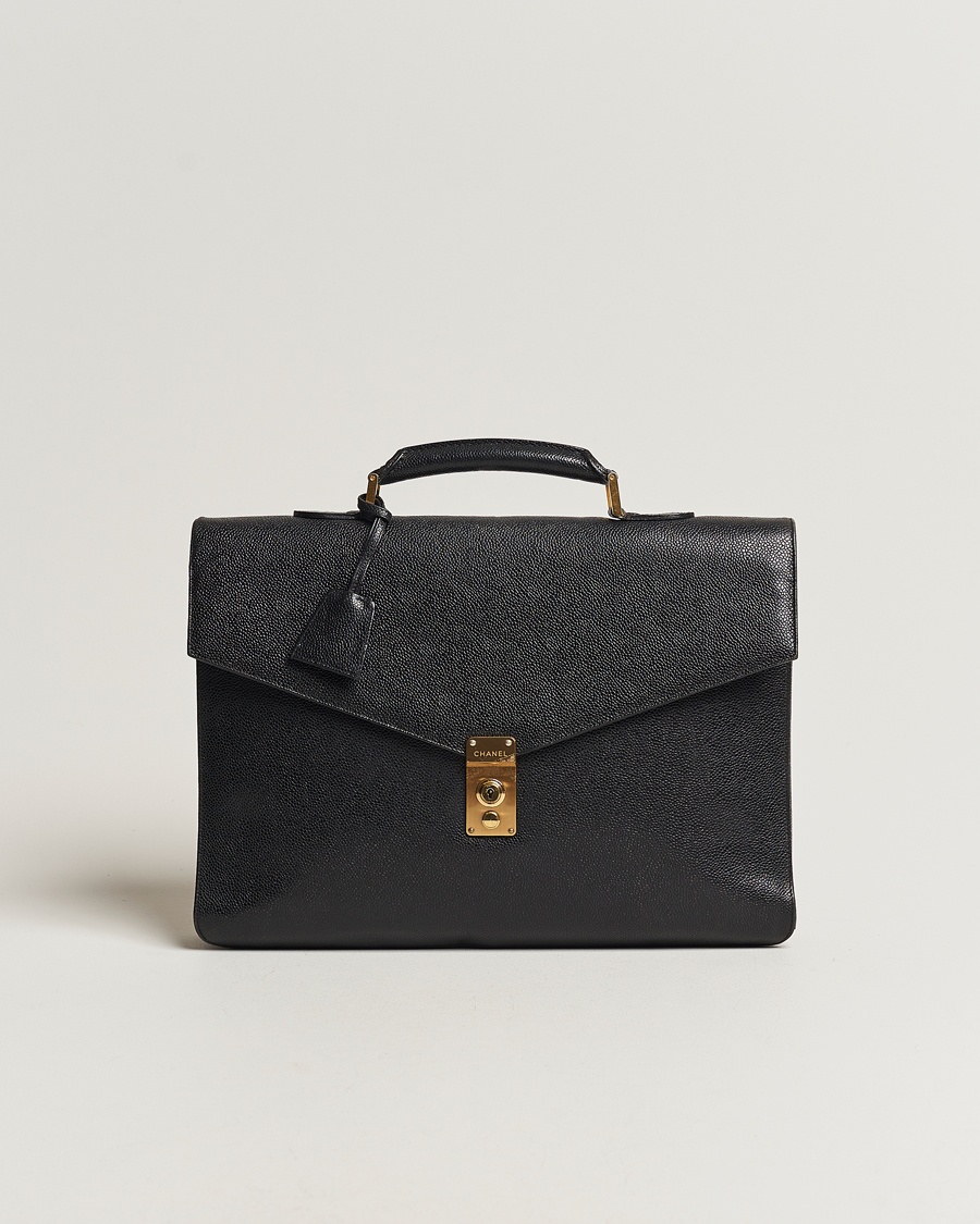 Hombres | Chanel Pre-Owned Portfolio Briefcase Leather Black | Chanel Pre-Owned | Portfolio Briefcase Leather Black