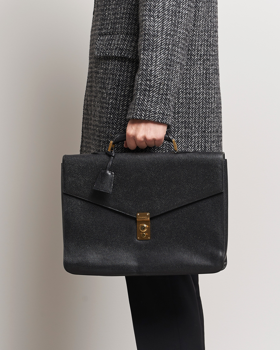 Hombres | Chanel Pre-Owned Portfolio Briefcase Leather Black | Chanel Pre-Owned | Portfolio Briefcase Leather Black