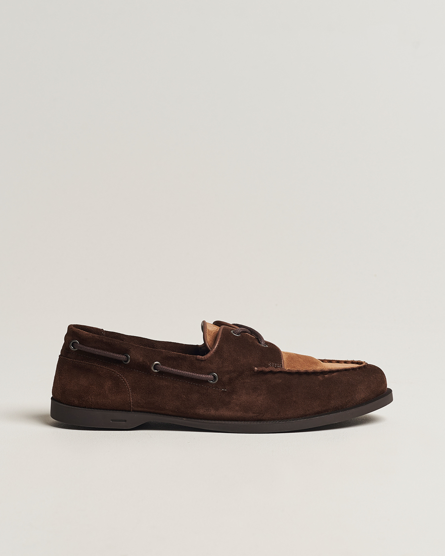 Hombres | John Lobb Foil Boat Shoe Dark Brown/Cognac Suede | John Lobb | Foil Boat Shoe Dark Brown/Cognac Suede