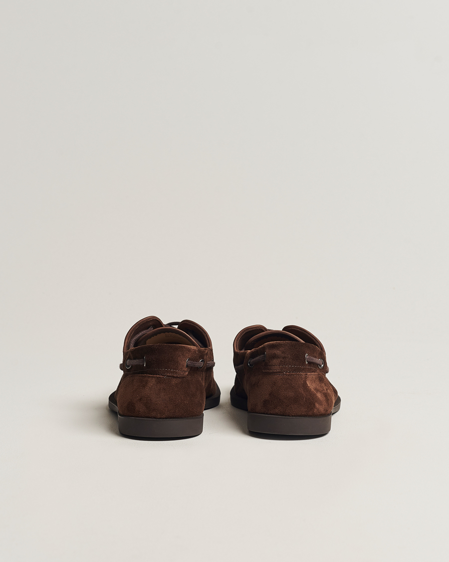 Hombres | John Lobb Foil Boat Shoe Dark Brown/Cognac Suede | John Lobb | Foil Boat Shoe Dark Brown/Cognac Suede