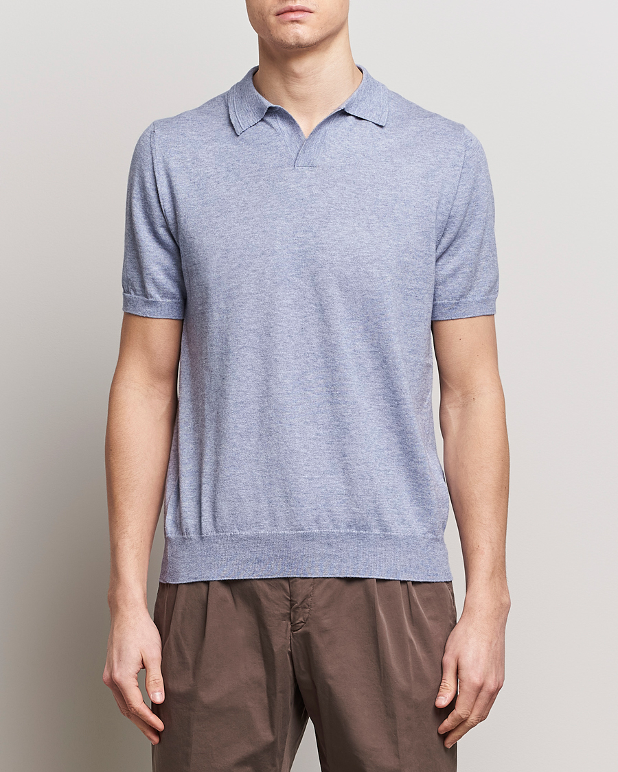 Hombres | Italian Department | Altea | Cotton/Cashmere Polo Shirt Light Blue