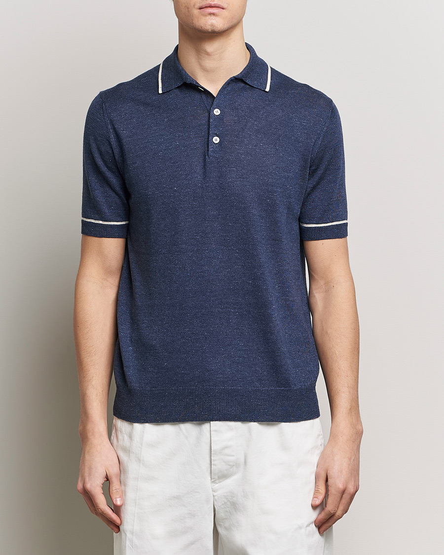 Hombres | Camisas polo de manga corta | Altea | Linen/Cashmere Contrast Polo Navy