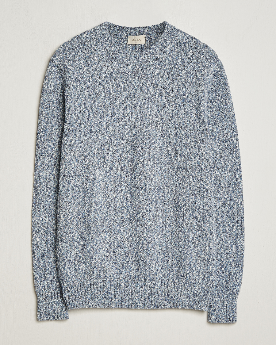 Hombres | Jerséis y prendas de punto | Altea | Cotton Mouline Crew Neck Pullover Blue Melange